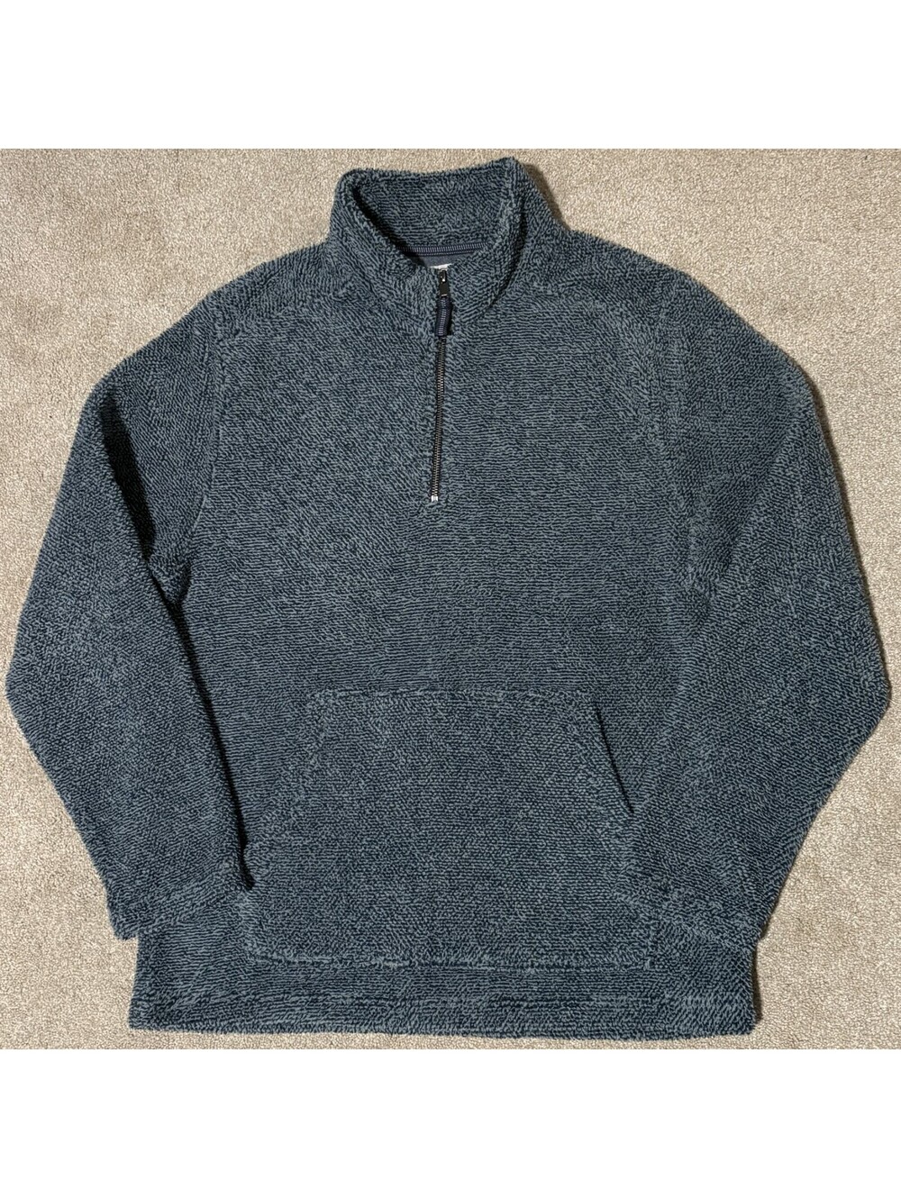 Grove & Hollow Mens L 1/4 Zip Fleece Sweater Sweatshirt Blue Heather Fuzzy Cozy